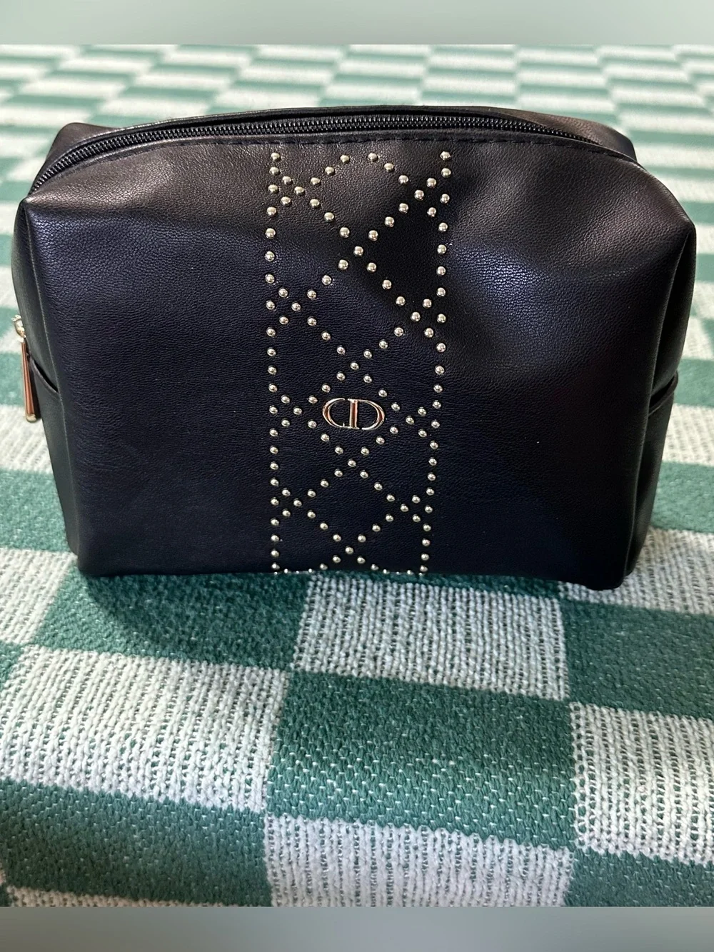Dior Cosmetic Makeup Bag Toiletry Pouch Case Studded Faux Leather